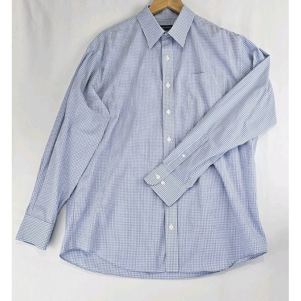 Nautica Dress Shirt Men's Blue White Check Non-Iron Comfort Long Sleeve X-large